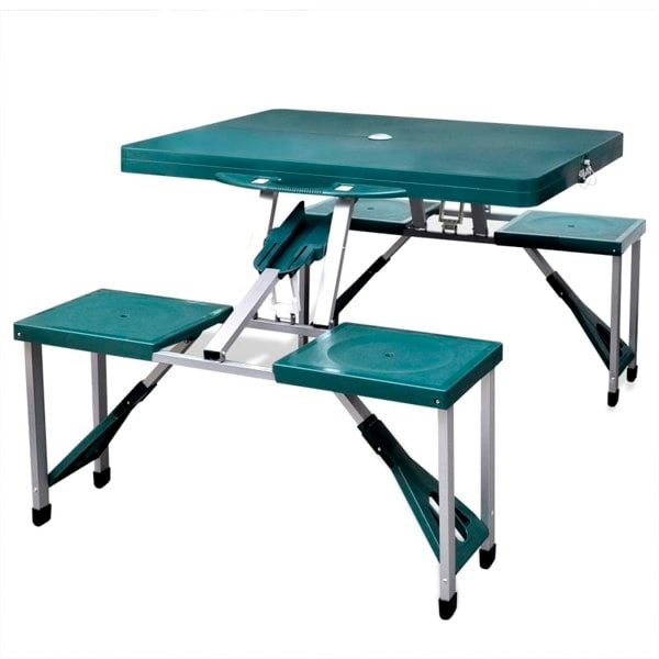 Berkfield Foldable Camping Table Set with 4 Stools Aluminium Extra Light Green