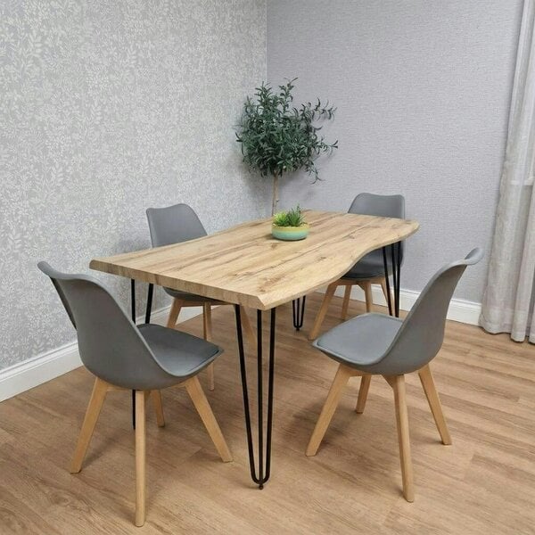 KOSY KOALA Modern Dining Table 140cm with Metal Hairpin Legs and Set of 4 Grey Chairs for Kitchen Dining Room