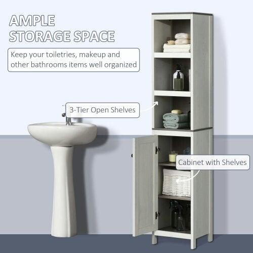 Wyld Haus Salata Tall Freestanding Bathroom Storage Cabinet With Open Shelves And Adjustable Interior Antique White