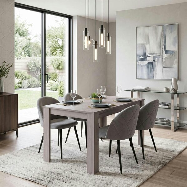 Kosy Koala Light Grey Arrow Pattern Dining Table Set with 4 Grey Velvet Chairs, 117x77x75cm