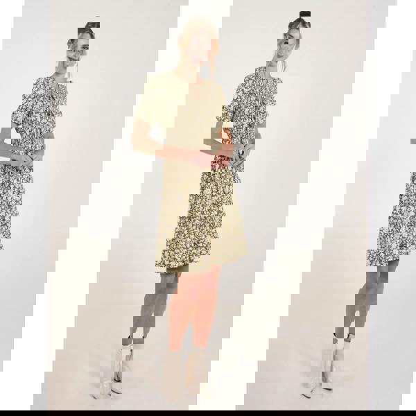 Blue Vanilla Tie Keyhole Front Puff Sleeve Dress