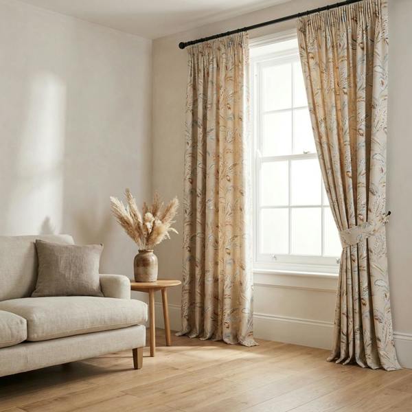 Cordoba made-to-measure curtains in Autumn, styled in a living room