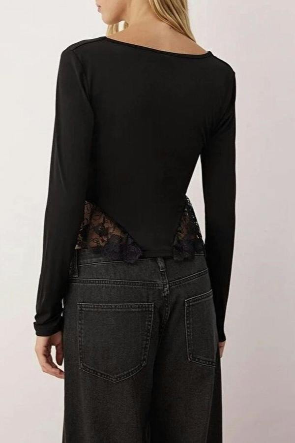 WOVCOR Square Neck Lace Trimmed Knitted Party Blouse