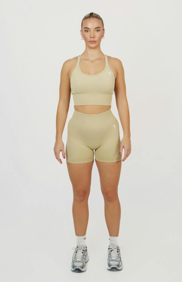 V3 Apparel Form Seamless Scrunch Shorts & Sports Bra Set - Light Camel