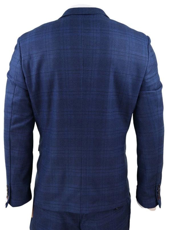 Marc Darcy Mens 3 Piece Blue Birdseye Check Classic Suit