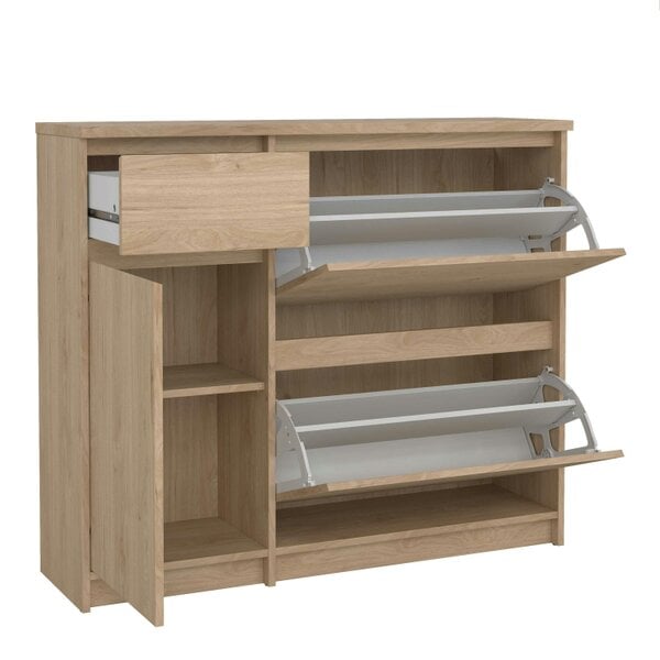 Wyld Haus Budapest Natural Oak Effect Wood Shoe Cabinet 3 Doors 1 Drawer