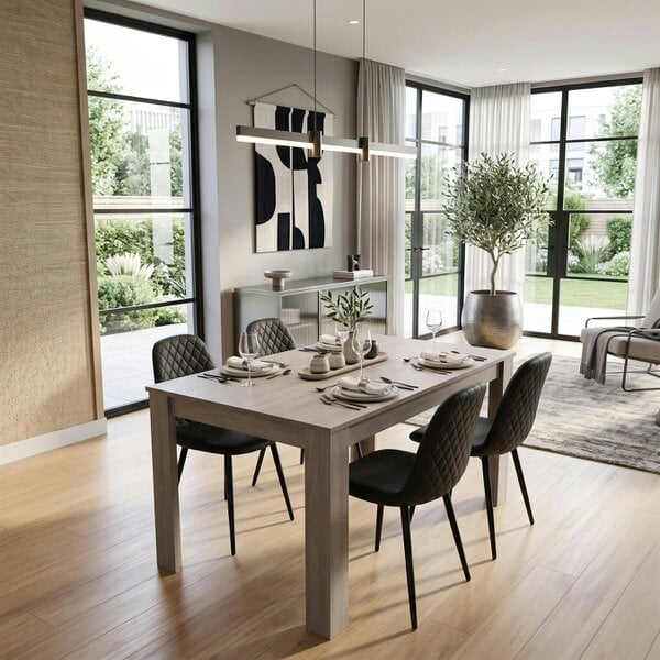 Kosy Koala Modern Grey Dining Table and 4 Black Faux Leather Chairs Set, Kitchen Dining Room Furniture