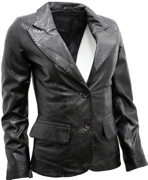 Womens 2 Button Leather Blazer Jacket-Newport - Upperclass Fashions 