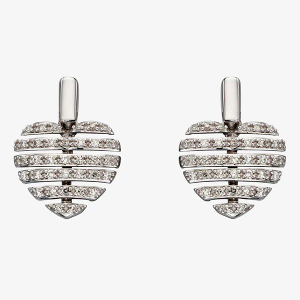 T. H. Baker 9ct White Gold Split Diamond Heart Stud Earrings GE2298