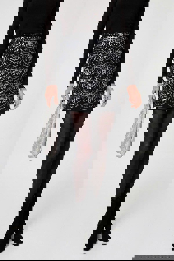 Black | Sequin Embellished Layered Mini Skirt
