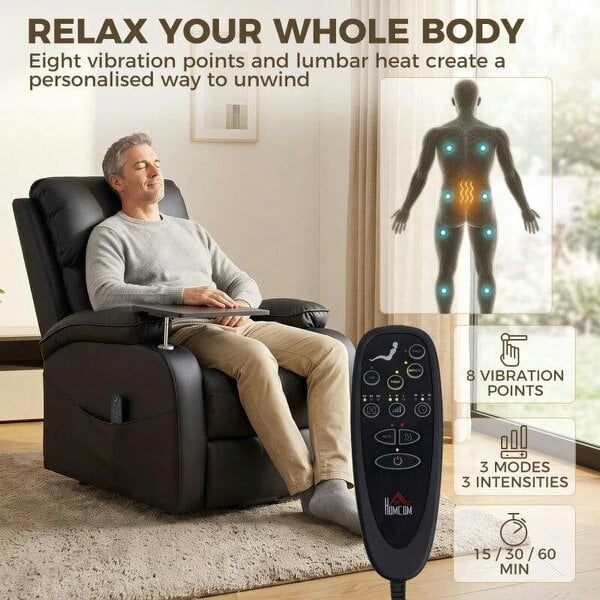 Riser Recliner Chair with Massage and Heat, Electric Lift Recliner Armchair for Elderly, with Side Table, Black