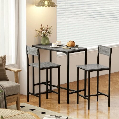 Wyld Haus Novero 3 Piece Industrial Breakfast Bar Set With 2 Stools And Footrest Support