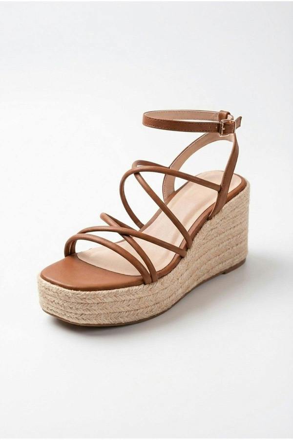 Olivia Womens Strappy Espadrille Platform Sandals - TAN
