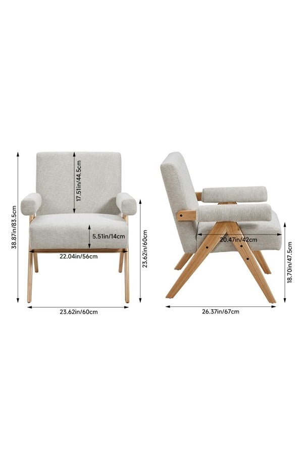 Living and Home Linen Upholsteried Wooden Armchair