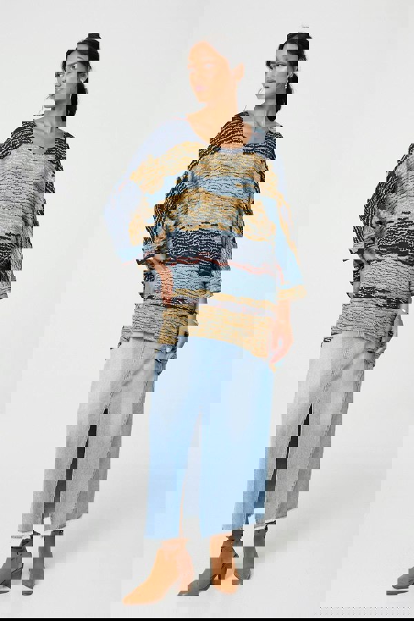 Grey | Printed 3/4 Batwing Sleeve Relaxed Tunic Top
