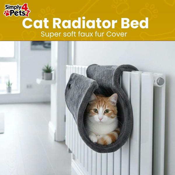Simply 4 Pets Cat Radiator Bed - Super Soft Faux Fur Cat Hammock for Indoor Cats - Radiator Kitten Beds With Strong Metal Frame, Washable Cover