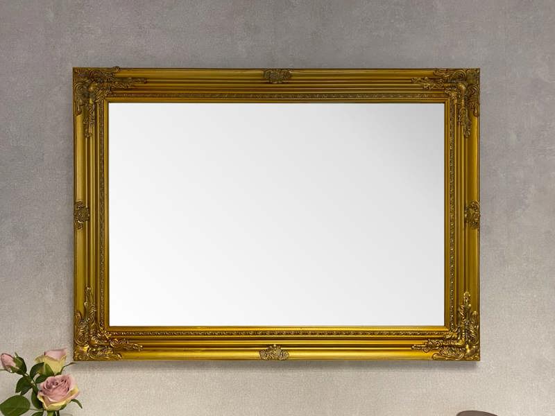 Large Antique Gold Wood Frame Wall Mirror 90cm x 65cm