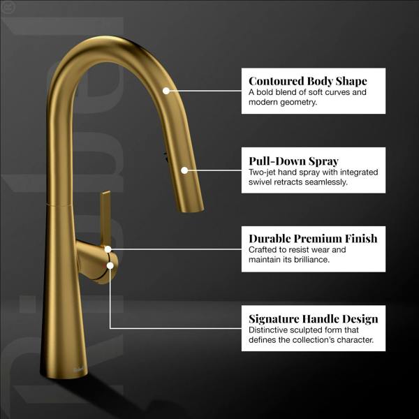 Riobel Ludik Mixer with Pull Down Spray Brushed Gold Kitchen Tap