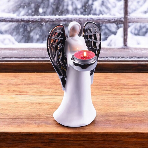 St Helens Silver Wings Standing Ceramic Angel T.light Holder