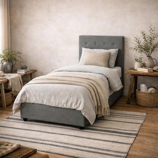 Wyld Haus Carrick Soft Grey 3ft Single Bed Tufted Velvet Velvet Headboard and Footboard