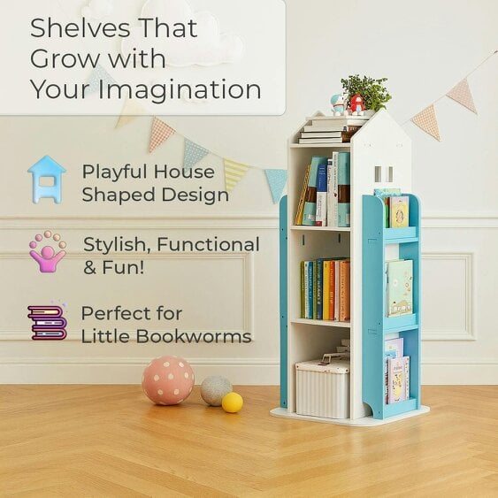 Neo Kid's Freestanding Bookshelf Blue House Shaped 360° Rotating
