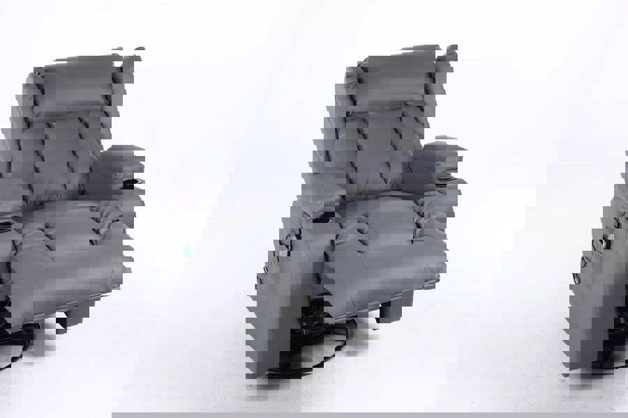 SQUAREBOXX Copenhagan Leather Manual Recliner Armchair with Heat Massager in Grey