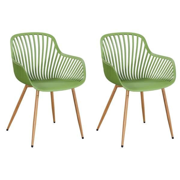 Core Products Pair Of Sunray Bistro Garden Arm Chairs, Moss Green With Wood Effect Legs
