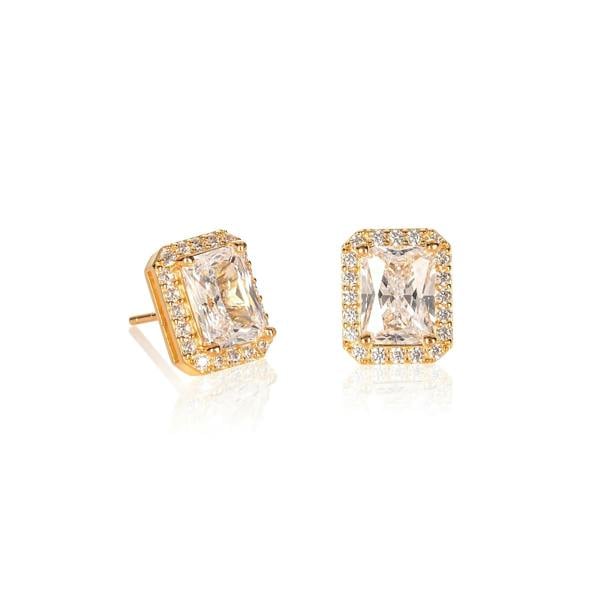 namana Gold Plated 925 Sterling Silver Rectangle Halo Stud Earrings For Women