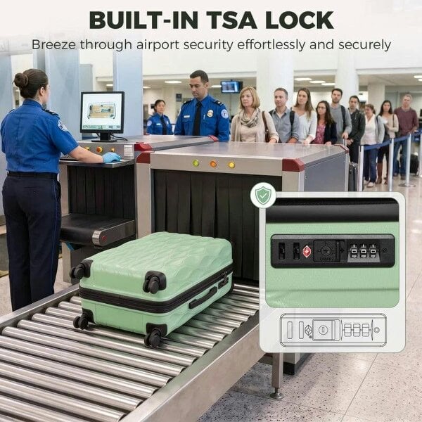 Bobobiy 20Inch Suitcase, ABS Hard Shell Carry On Luggage with TSA Lock, Spinner Wheels, Telescopic Handle, Green