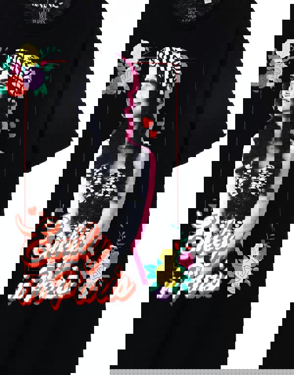 Emily In Paris Womens Black Floral Short Sleeved T-Shirt