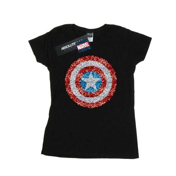 Marvel Womens/Ladies Captain America Pixelated Shield Cotton T-Shirt - Black