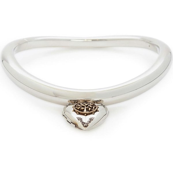 Alexander McQueen silver tone choker with heart locket pendant
