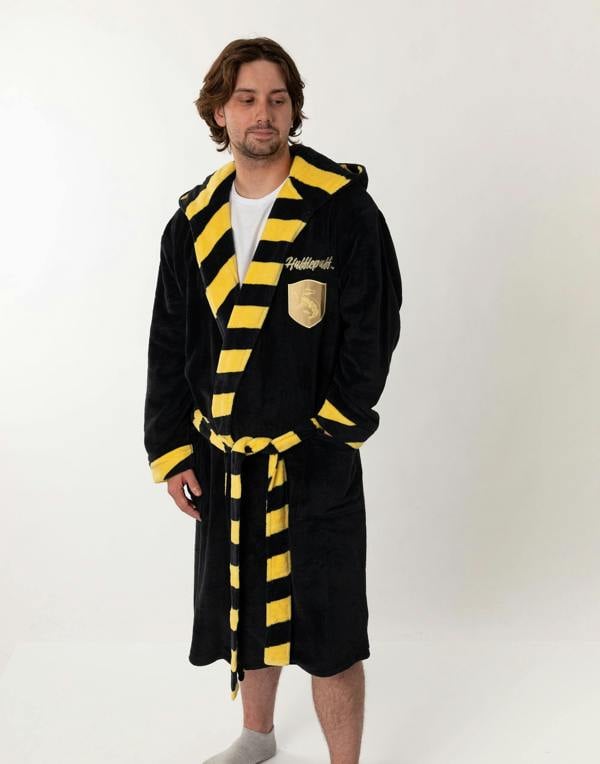Harry Potter Unisex Black Hufflepuff Hooded Bathrobe