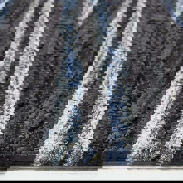 HOMESCAPES Texas Leather & Denim Woven Striped Blue Rug