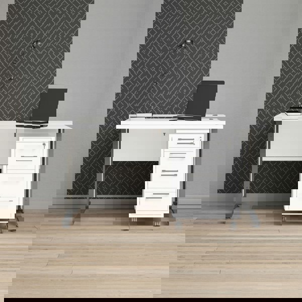 Furniture To Go Prima Desk 150 cm in White with Silver grey steel legs