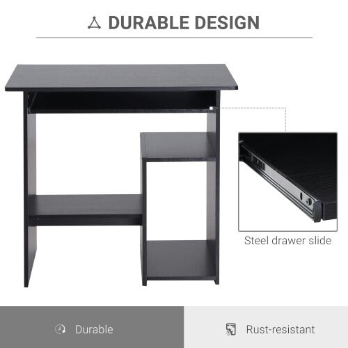Wyld Haus Moke 80cm Wooden Black Compact Corner Desk With Keyboard Tray And Storage Shelves