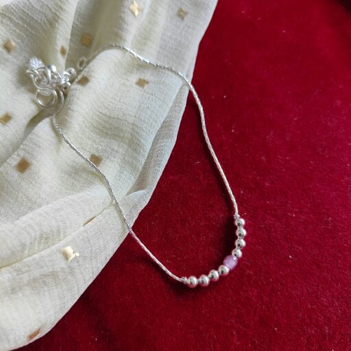 The Colourful Aura 925 Silver Pink Silver Round Ball Thin Payal Anklet