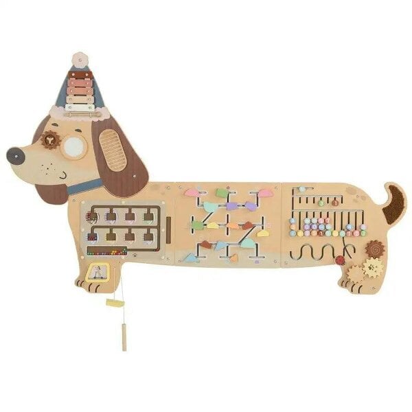 Bobobiy Montessori Inspired Busy Board, Wooden Dachshund Sensory Wall Panel for kids Touch, Feel & Learn, Classroom, Playroom