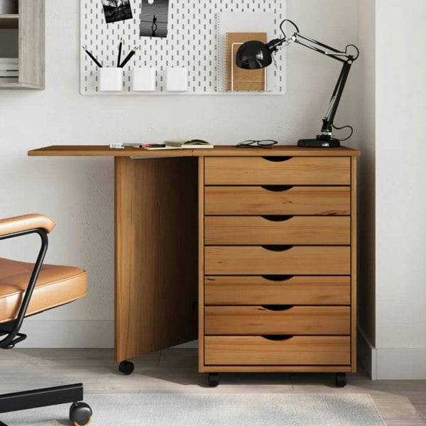 Berkfield Rolling Cabinet with Desk MOSS Honey Brown Solid Wood Pine