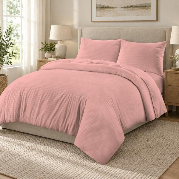 Night Zone Embossed Stripe Microfibre Duvet Cover Set – Soft Touch Hotel Style Bedding