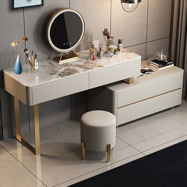 Davidson Dressing Table With LED Mirror, Extendable, Corner Dressing Table-Weilai Concept-Weilai Concept
