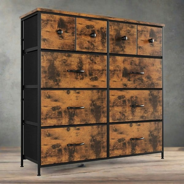 Rafaelo Mobilia Industrial 10 Drawer Chest Rustic Brown