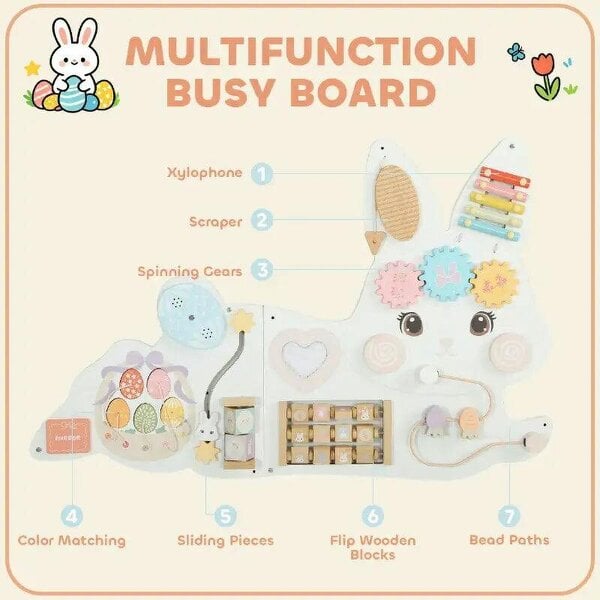 Bobobiy Easter Bunny Busy Board Panels, Montessori Wall-Mounted Toddler Learning Activity Centre for Living Room Kids Room White