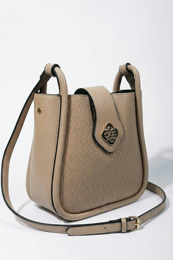 Cordelia Woven Panel Shoulder Bag - Apricot