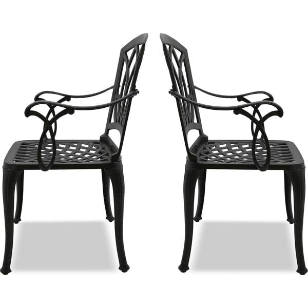 Homeology POSITANO 2-Large Garden and Patio Bistro Chairs with Armrests in Cast Aluminium Black