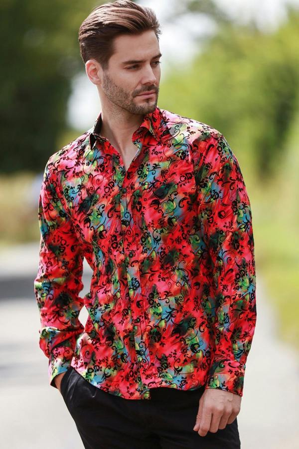 MARBLE TIE - DYE SHIRT WITH FLOCKING DETAIL - Claudio Lugli Shirts