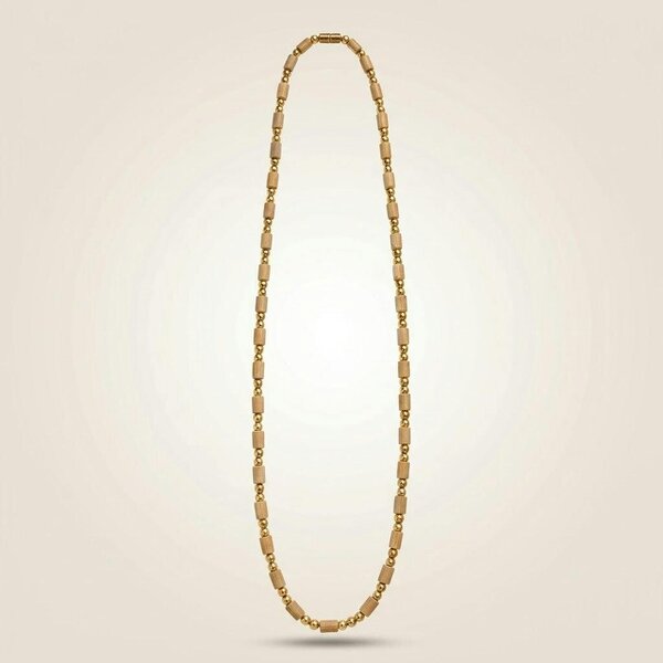 The Colourful Aura Tulsi Wood Gold Bead Long Mala Necklace 32 Inch