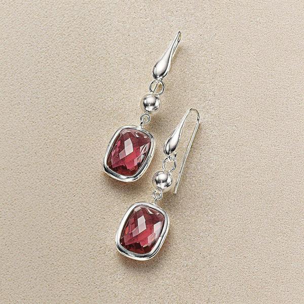 Pia Fuchsia Crystal Drop Earrings, Sterling Silver Cushion-Cut