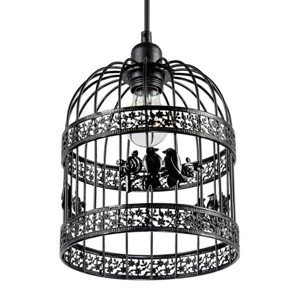 Shabby Chic Shiny Black Gloss Birdcage Shade with 3D Flowers and Birds Image 5