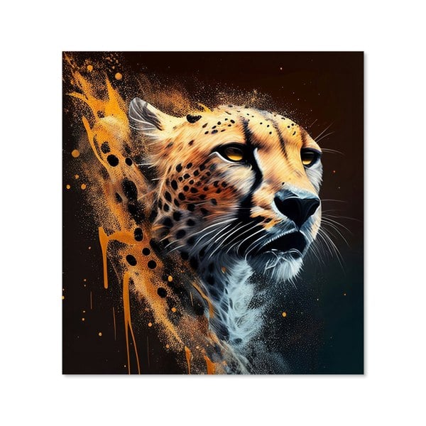 Warren Reed - Designer Cheetah Face Splashart Dark Background Kitchen Splashback